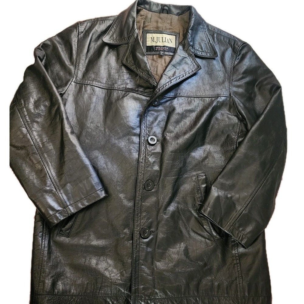 M. Julian Black Leather Jacket Coat Mens L Quilted Lining 90s Classic Vintage
